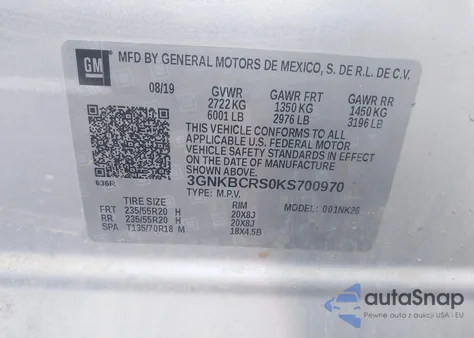 2019 Chevrolet Blazer из США, поврежденный, VIN 3GNKBCRS0KS700970